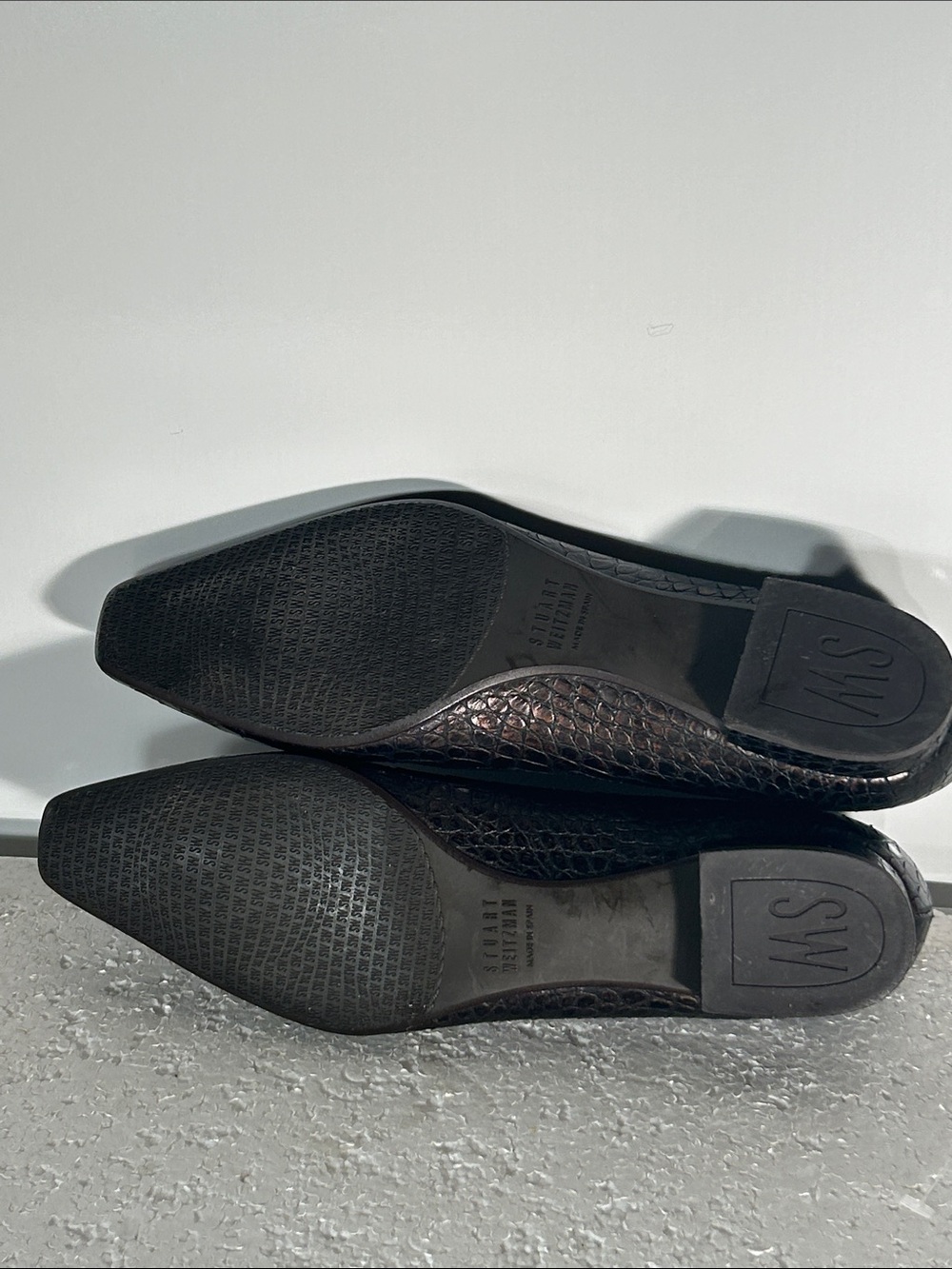 Stuart Weitzman SZ 8 Brown Croc-Embossed Leather Flats Chic Old Money Luxury - Picture 9 of 10